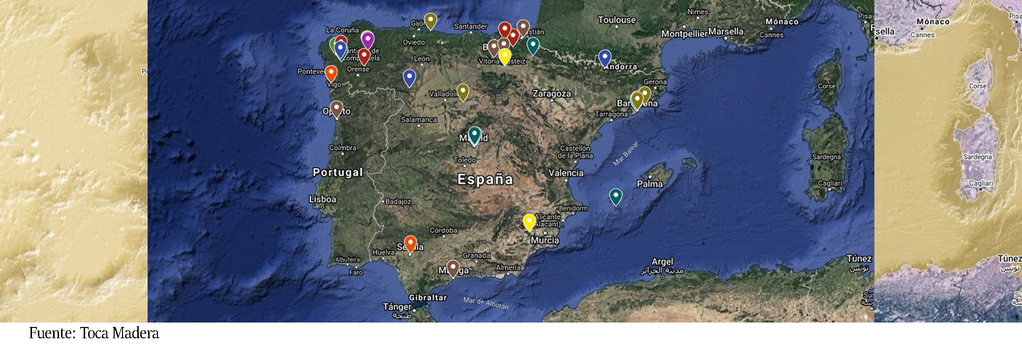 Mapa de madera de España